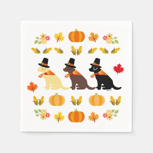 Happy Thanksgiving Labrador Silhouette White Napkins