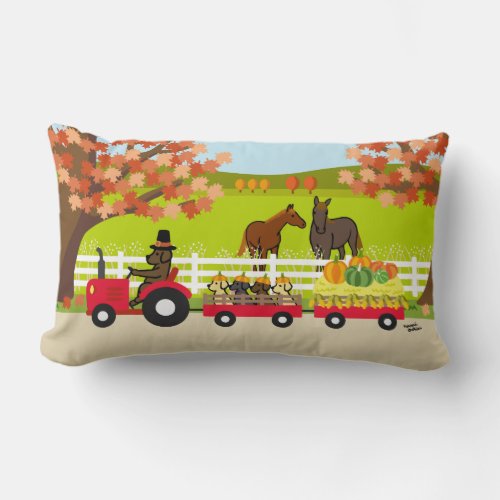 Happy Thanksgiving Labradors and Tractor Lumbar Pillow