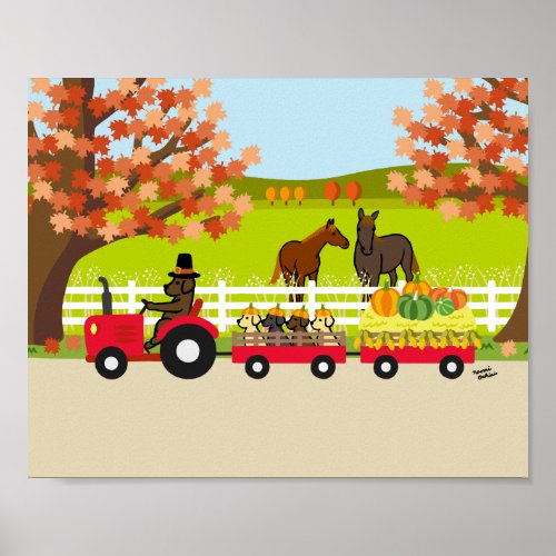 Happy Thanksgiving Labradors and Tractor Poster