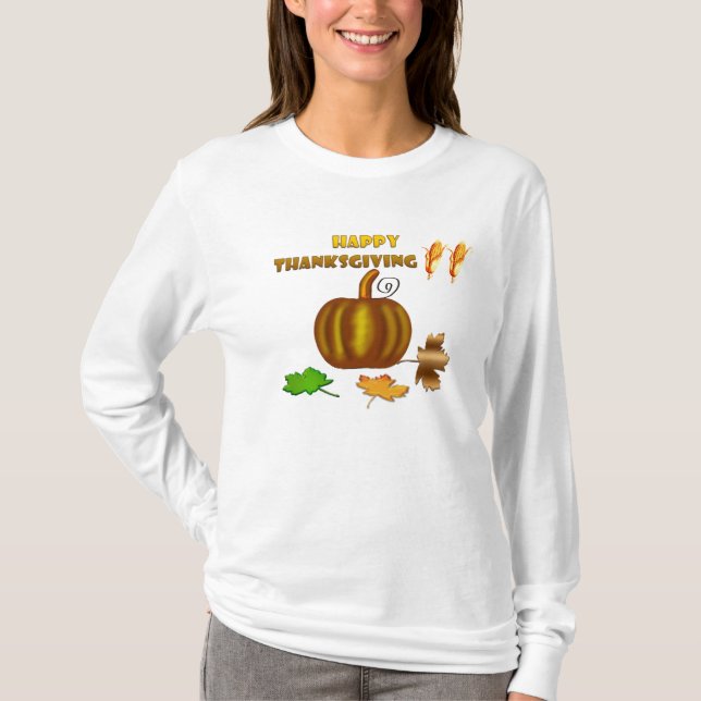 Happy Thanksgiving Ladies Long Sleeve T Shirt (Front)