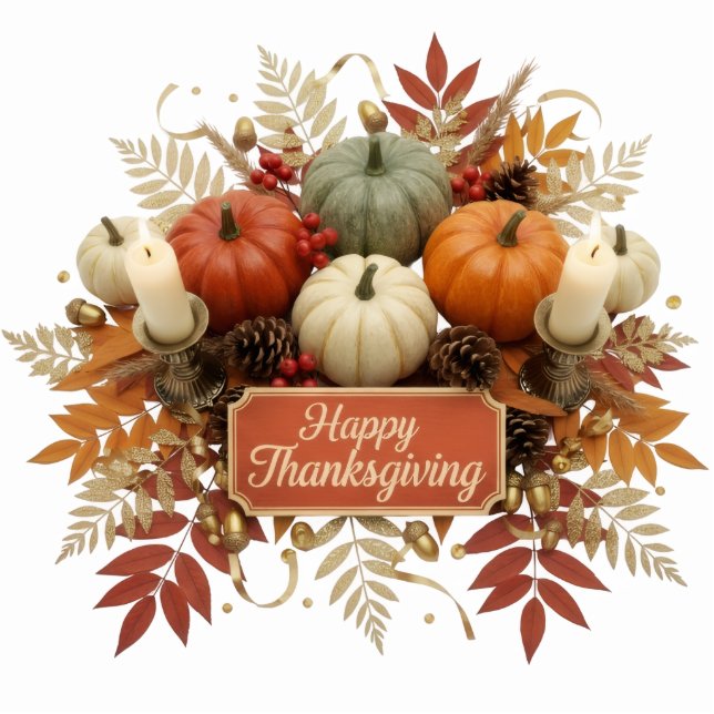 Happy Thanksgiving Leafy Pumpkins Table Decoration Cutout (Front)