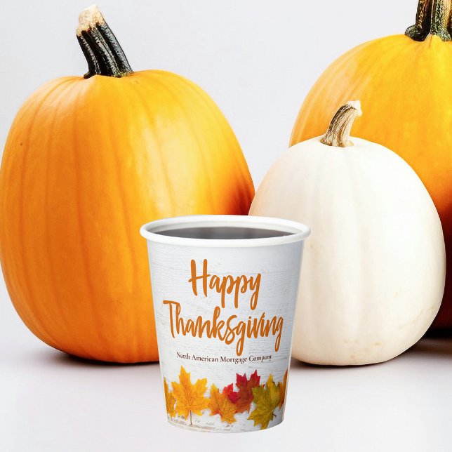 Happy Thanksgiving Leaves Custom Company Party Paper Cups (Creator Uploaded)