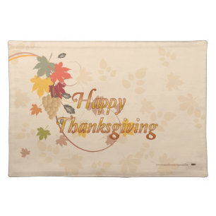 Happy Thanksgiving - Leaves, Grapes and Ribbons Cloth Placemat