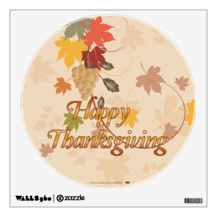 Happy Thanksgiving - Leaves, Grapes and Ribbons Wall Decal
