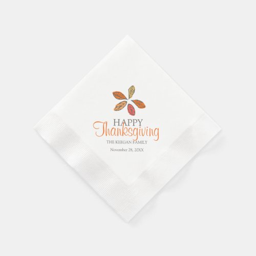 Happy thanksgiving leaves orange gray napkins