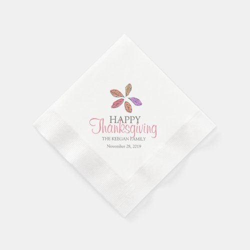 Happy thanksgiving leaves pink purple grey napkins