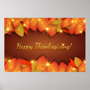 Happy Thanksgiving Leaves Poster