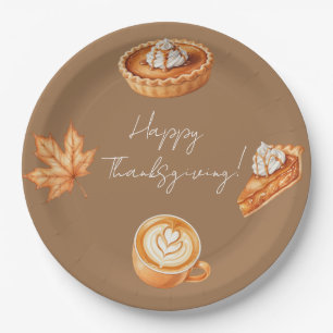 Happy Thanksgiving Leaves Pumpkin Pie Paper Plates