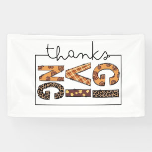 Happy Thanksgiving Leopard Print Rainbow Turkey  Banner