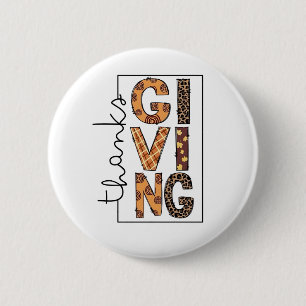 Happy Thanksgiving Leopard Print Rainbow Turkey Button