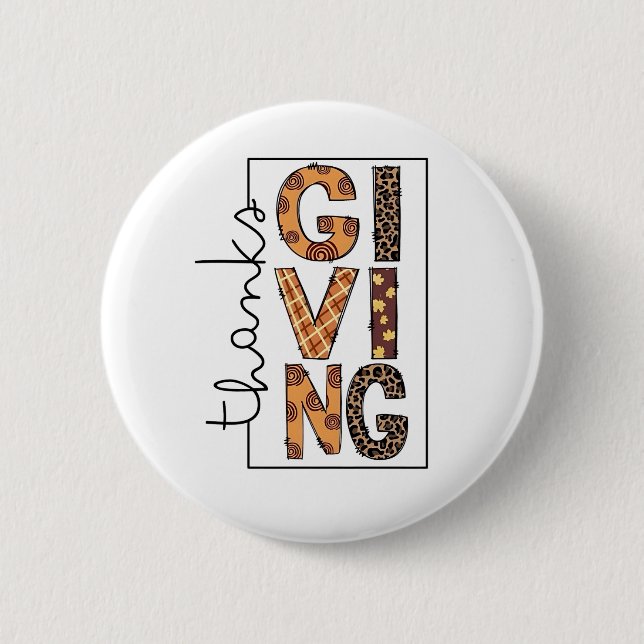 Happy Thanksgiving Leopard Print Rainbow Turkey  Button (Front)