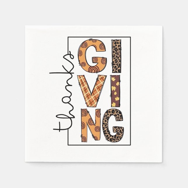 Happy Thanksgiving Leopard Print Rainbow Turkey  Napkins (Front)