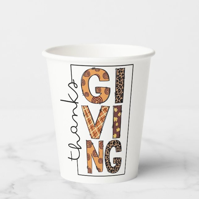 Happy Thanksgiving Leopard Print Rainbow Turkey  Paper Cups (Front)