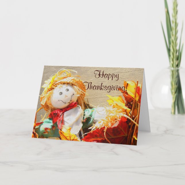 Happy Thanksgiving Little Scarecrow Greeting Card (Front)