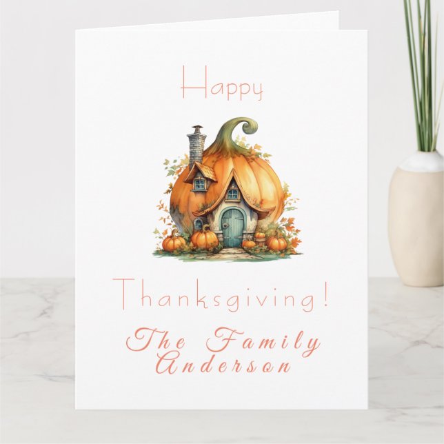 Happy thanksgiving lpumpkin house white card (Front)