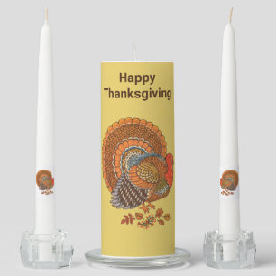 Happy Thanksgiving Male Turkey Autumn Colors Unity Candle Set
