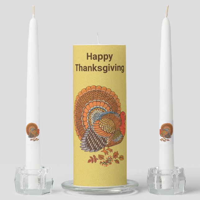 Happy Thanksgiving Male Turkey Autumn Colors Unity Candle Set (Front)