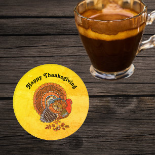 Happy Thanksgiving Male Turkey Autumn Colours Coaster Set