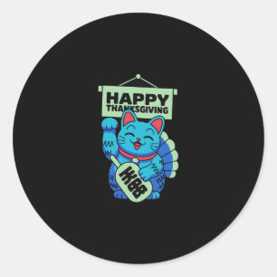 Happy Thanksgiving Maneki Neko Lucky Cat Japanese Classic Round Sticker