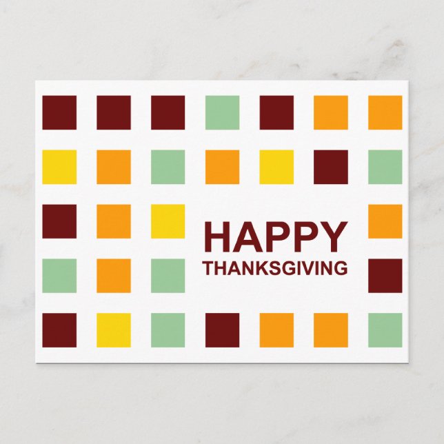 happy thanksgiving (mod squares) holiday postcard (Front)