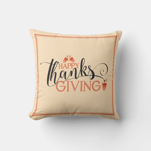 Happy Thanksgiving Modern Black & Red Typography Outdoor Pillow (Front)