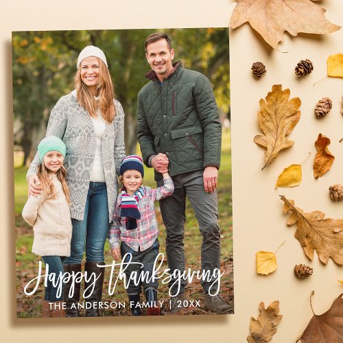 Happy Thanksgiving Modern Brush Script Photo Postcard