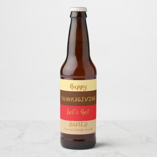 Happy Thanksgiving Modern Color Block Beer Bottle Label