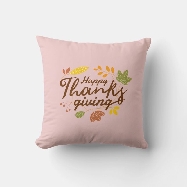 Happy Thanksgiving Modern Fall Leaf Decorative Throw Pillow (Front)