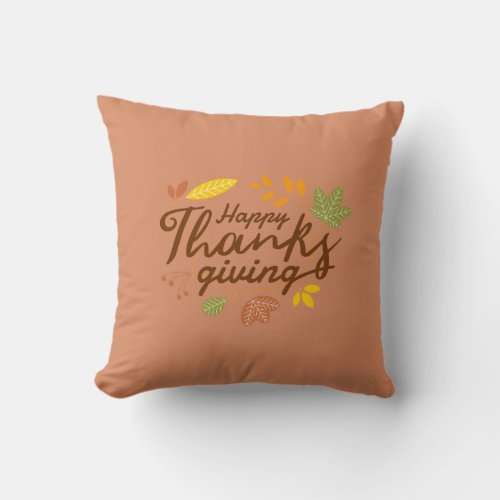 Happy Thanksgiving Modern Fall Leaf Peach Rose Throw Pillow