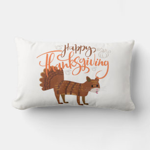 Happy Thanksgiving Modern Fun Cat Turkey Lumbar Pillow