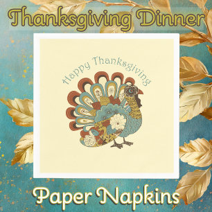 Happy Thanksgiving Modern Muted Fall Turkey Napkins