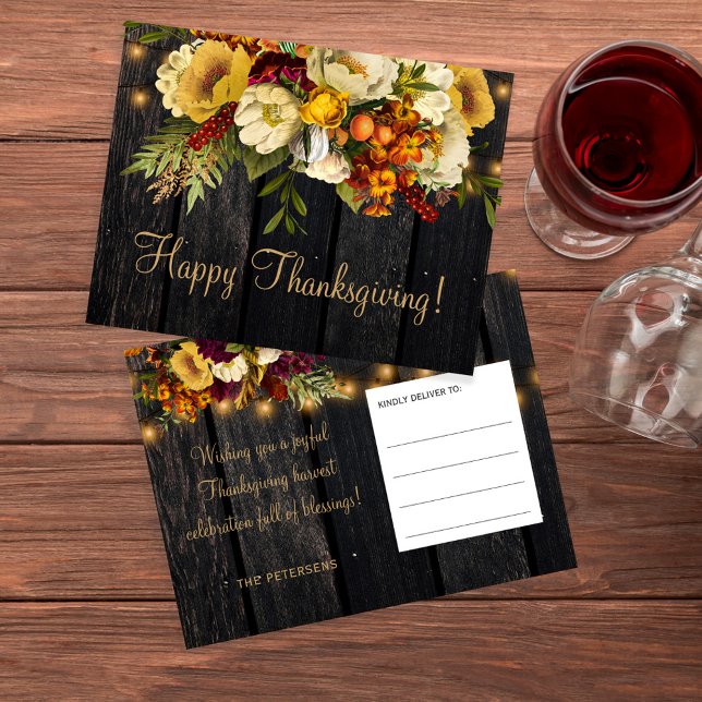 Happy Thanksgiving modern rustic wood Thanksgiving Holiday Postcard (Creator Uploaded)