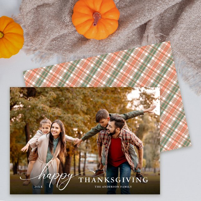 Happy Thanksgiving Modern Script Full Photo Holiday Card (Creator Uploaded)