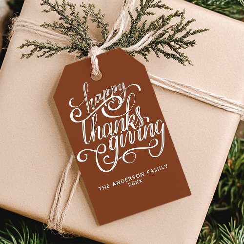 Thanksgiving Decor 8 Happy Thanksgiving Modern Script Harvest Brown Gift Tags