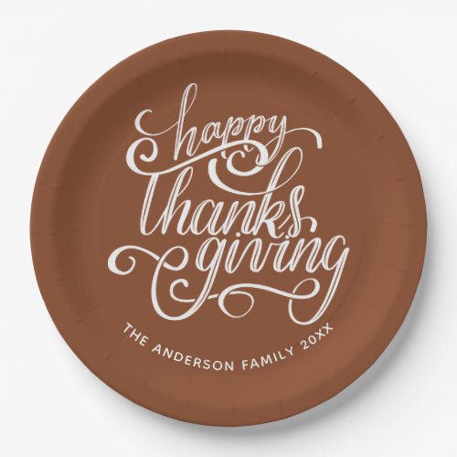 Thanksgiving Decor 9 Happy Thanksgiving Modern Script Harvest Brown Paper Plates