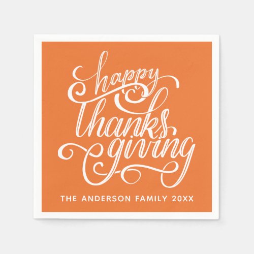 Happy Thanksgiving Modern Script Harvest Orange Napkins