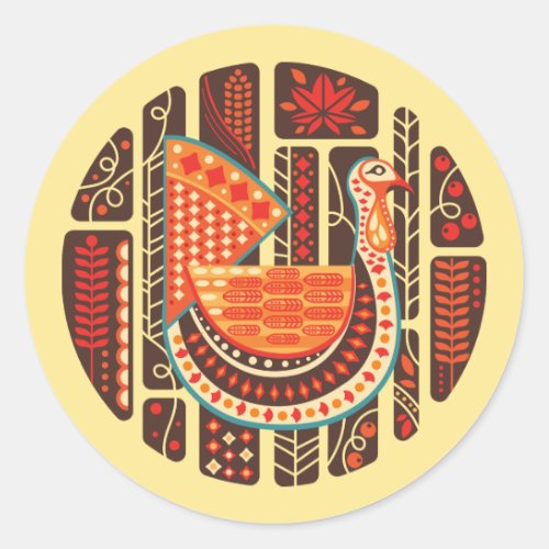 Happy Thanksgiving  Modern Turkey Design Classic Round Sticker