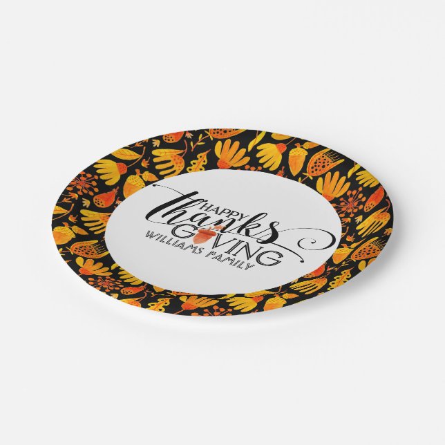 Happy Thanksgiving Modern Typography Paper Plates (Angled)