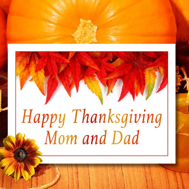 Happy Thanksgiving Mom And Dad Red Leaves Card (Creator Uploaded)