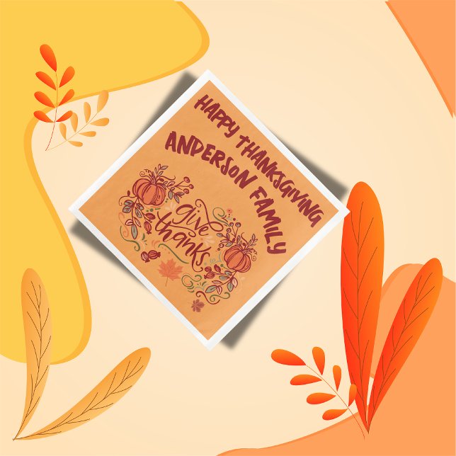 Happy Thanksgiving Monogrammed Name | Paper Dinner Napkins (Creator Uploaded)