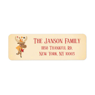 Happy Thanksgiving Moose Squirrel Colorful Label