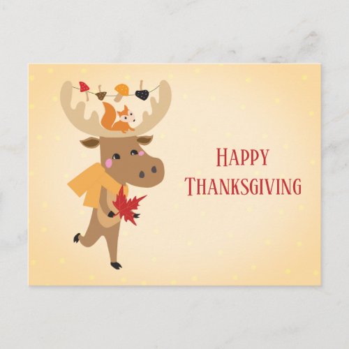 Happy Thanksgiving Moose Squirrel Colorful Postcard