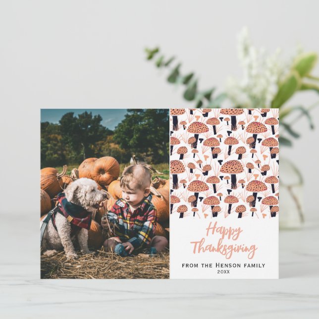 Happy Thanksgiving Mushroom Autumn Fall Photo  Holiday Card (Standing Front)