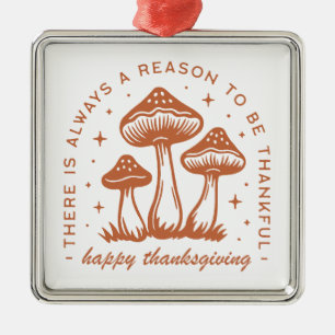 Happy thanksgiving mushroom whimsical terracotta metal ornament
