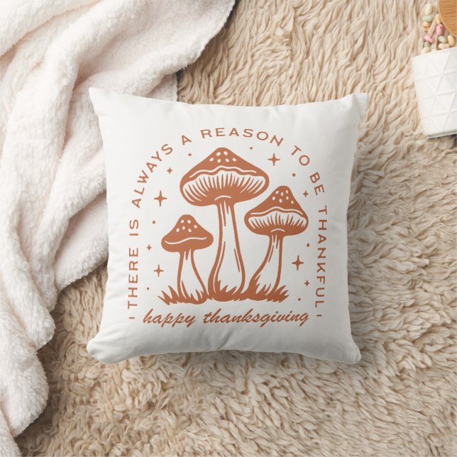 Happy thanksgiving mushroom whimsical terracotta throw pillow (Blanket)