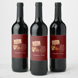HAPPY THANKSGIVING My God Shall Supply CUSTOM Wine Label