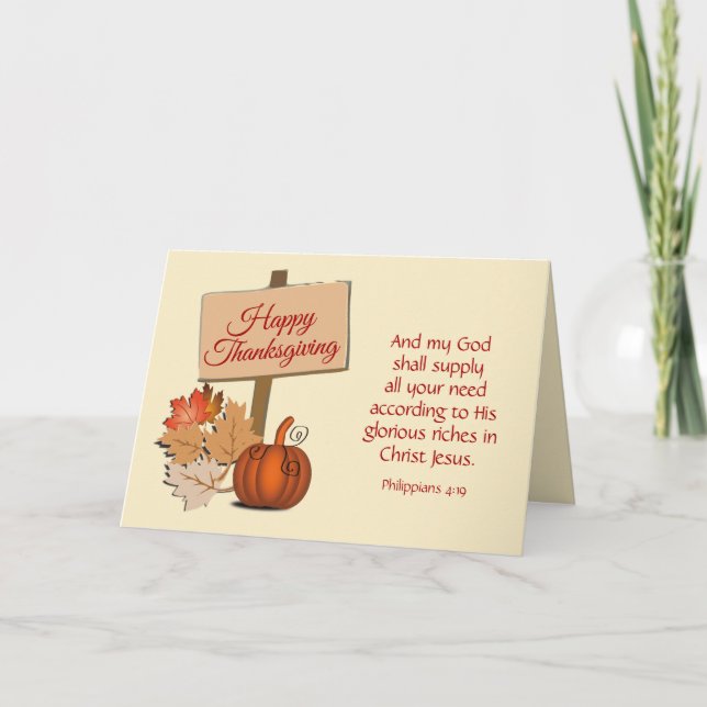 HAPPY THANKSGIVING My God Shall Supply Phil 4:19 Holiday Card (Front)