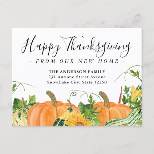 Happy Thanksgiving New Home Pumpkin Holiday Moving Announcement Postcard