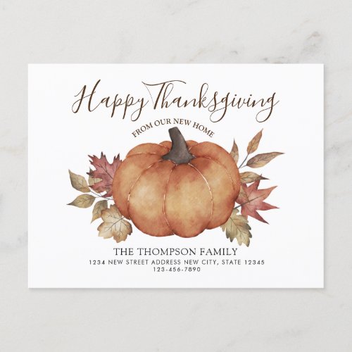 Happy Thanksgiving New Home Pumpkin Moving Announcement Postcard