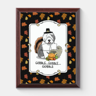 Happy Thanksgiving Old English Sheepdog Gray 1 Fun Award Plaque